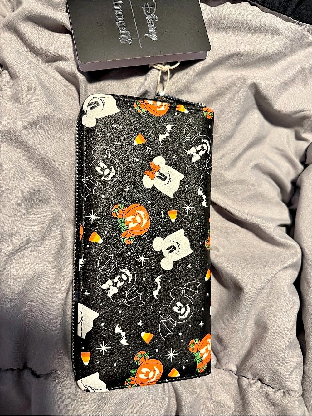 Loungefly Disney Spooky Mice Candy Corn Zip Around Wallet Black & Orange - Picture 2 of 4